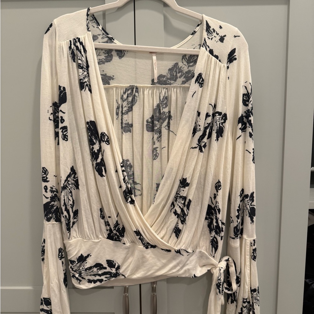 Free People Cream Floral Wrap Top